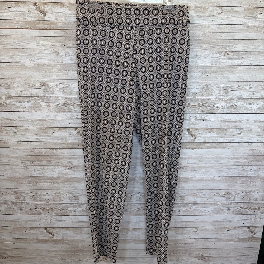 Krazy Larry Womens 10 Pants White & Black Geometric Pull On Stretch Made in USA